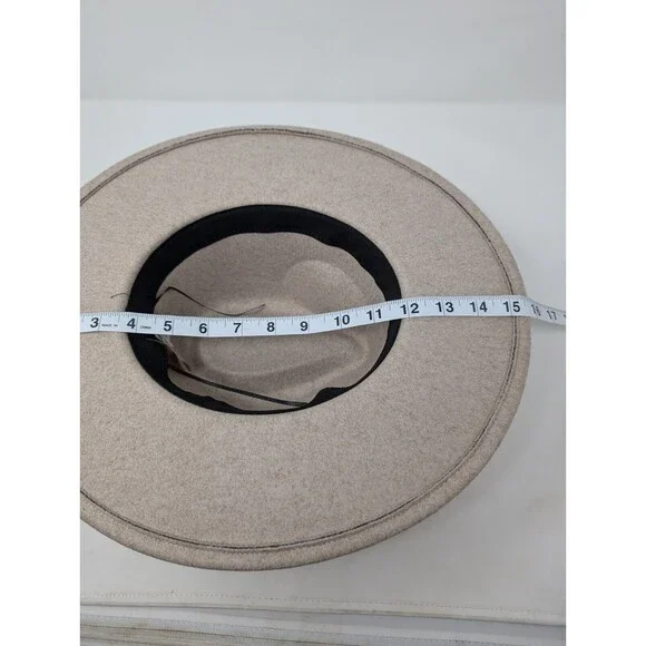 Light Tan Beige WIDE BRIM FELT HAT WESTERN COWBOY FESTIVAL BOHO - Picture 5 of 5